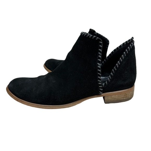 Garnet Hill Italy Black Suede Whipstitch Cutout Ankle Booties EU 39 Women's 8.5 - Picture 4 of 6